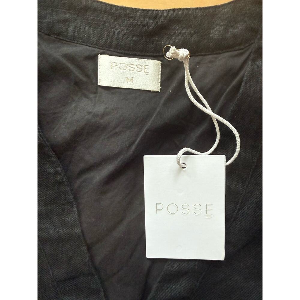 NWT Posse Black Linen V Neck Mini Dress Sleeveless M - Picture 3 of 4